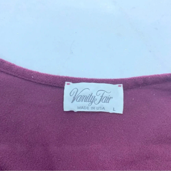 Vanity Fair Fleece  Robe Large House Coat Purple Pockets Embroidery Belt Vintage - Picture 12 of 13